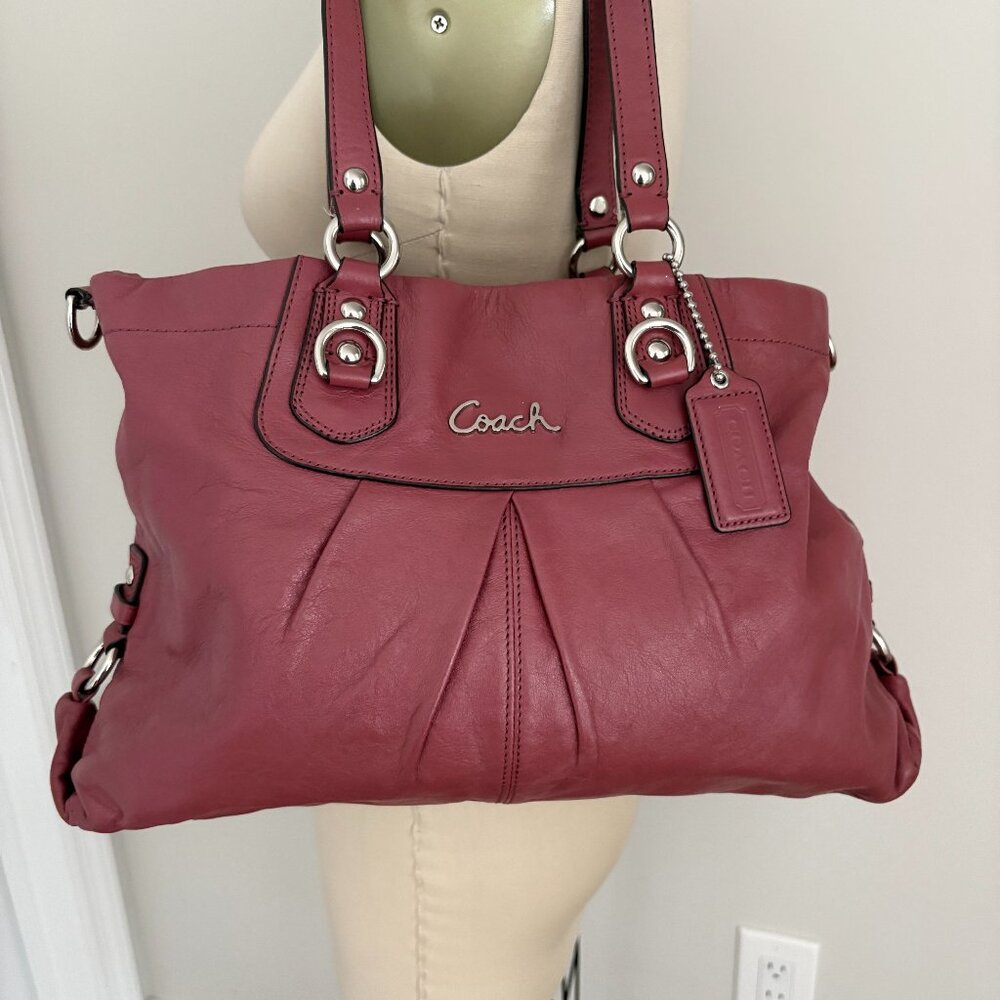 Coach Ashley Pleated Convertible Leather Satchel Mauve with Wallet - Picture 2 of 16